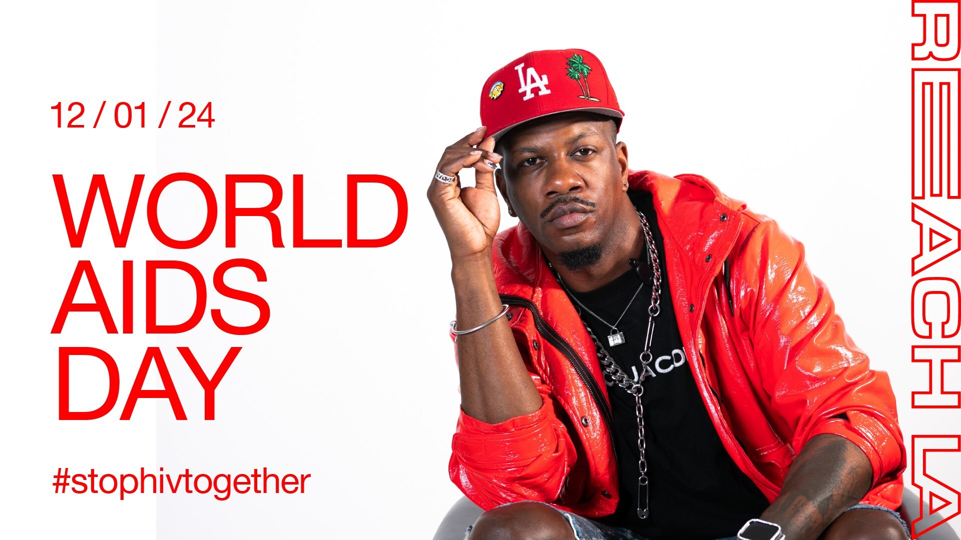 King Jamari Amour, uno de los participantes de la campaña Positive Living de REACH LA en el Día Mundial del Sida 2024 #StopHIVTogether